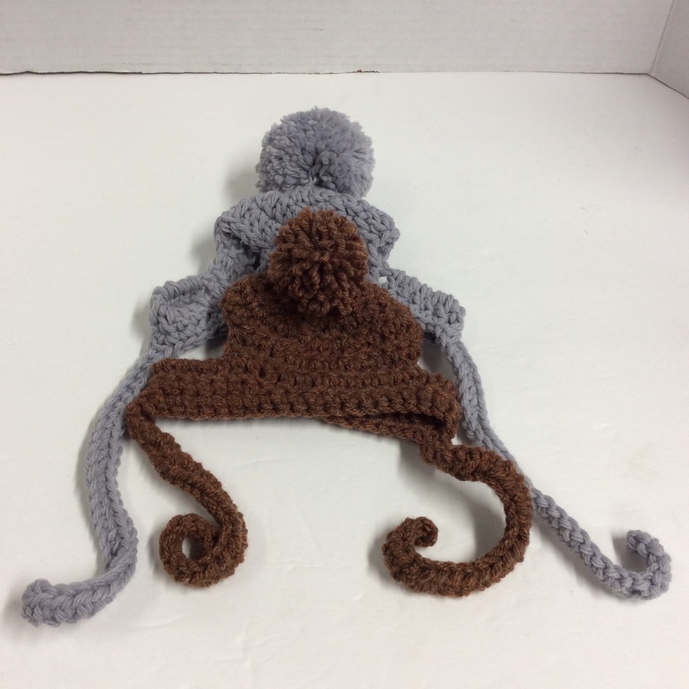 Handmade Crochet Set of 2 Dog Beanies Brown/Gray